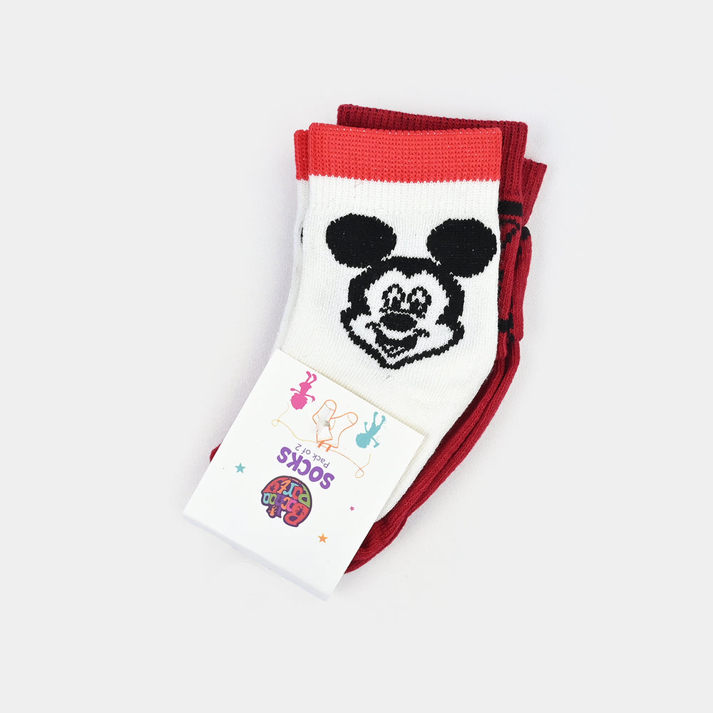 Infant Boys Socks Pack of 2 Mickey Mouse-Beige/Red