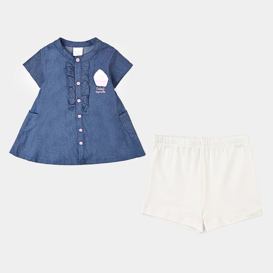 Infant Girls Cotton 2PC Suit-NAVY