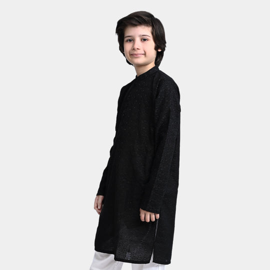 Boys Chikan Kari Basic Kurta Chicken-BLACK