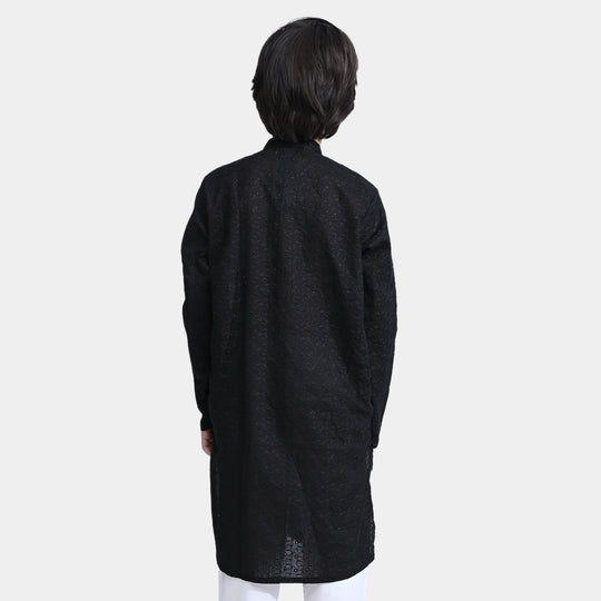 Boys Chikan Kari Basic Kurta Chicken-BLACK