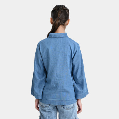 Girls Tensile Denim (Light Denim) Emb Top Studs-Blue