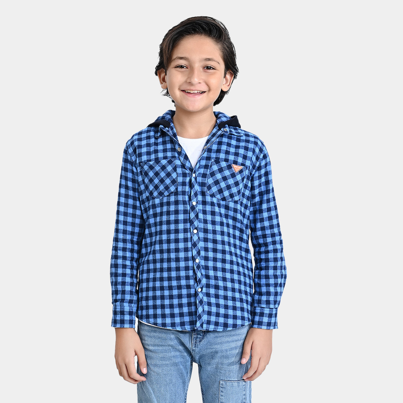 Boys Flannel Casual Shirt F/S (Wat's UP)-Blue