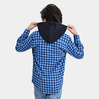 Boys Flannel Casual Shirt F/S (Wat's UP)-Blue