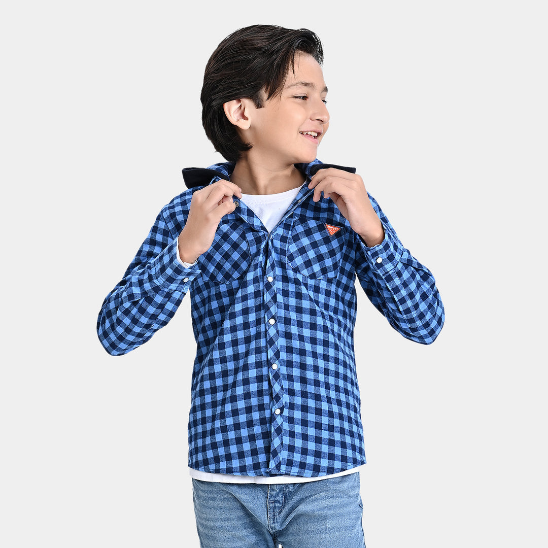 Boys Flannel Casual Shirt F/S (Wat's UP)-Blue