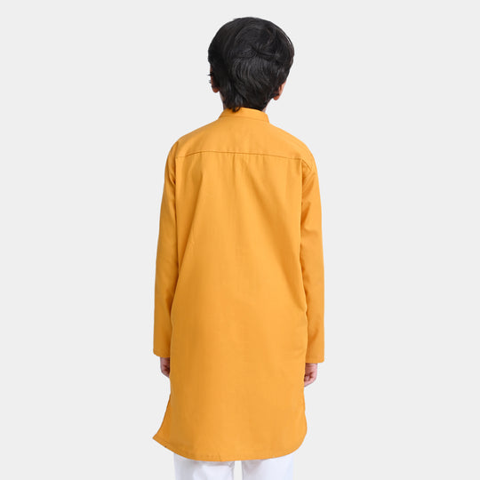 Boys Cotton Poplin Printed Kurta (I. Motif)-Mustard