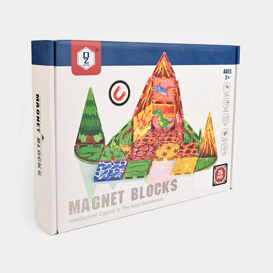 Kids Magnetic Dinosaur Volcano Building Blocks Set – 25 Pieces