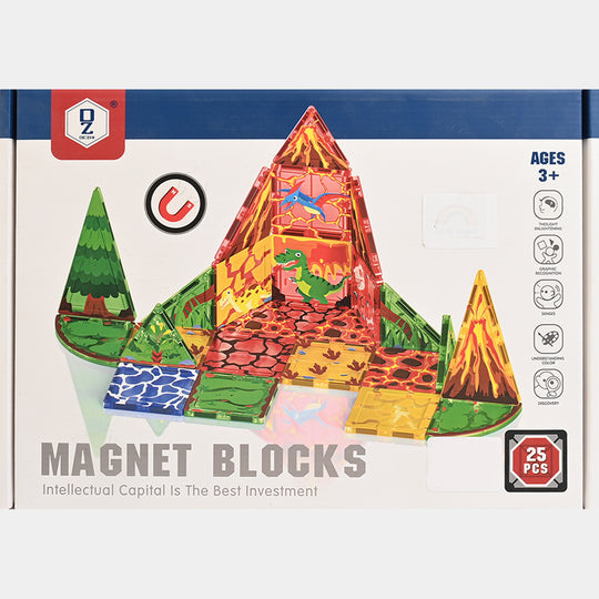 Kids Magnetic Dinosaur Volcano Building Blocks Set – 25 Pieces