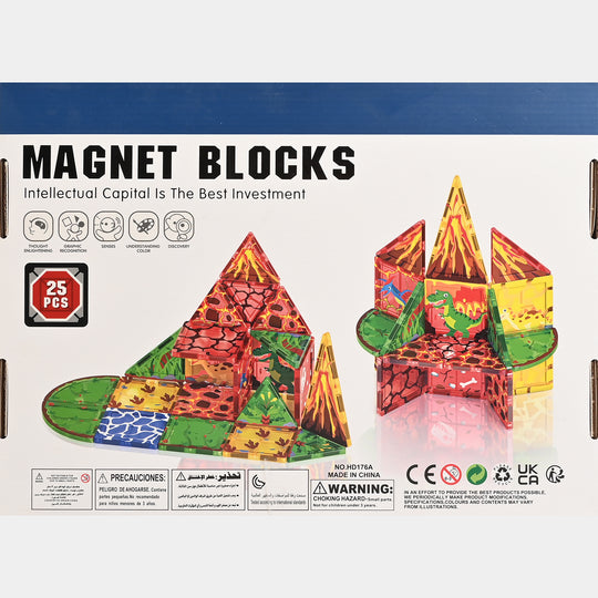 Kids Magnetic Dinosaur Volcano Building Blocks Set – 25 Pieces