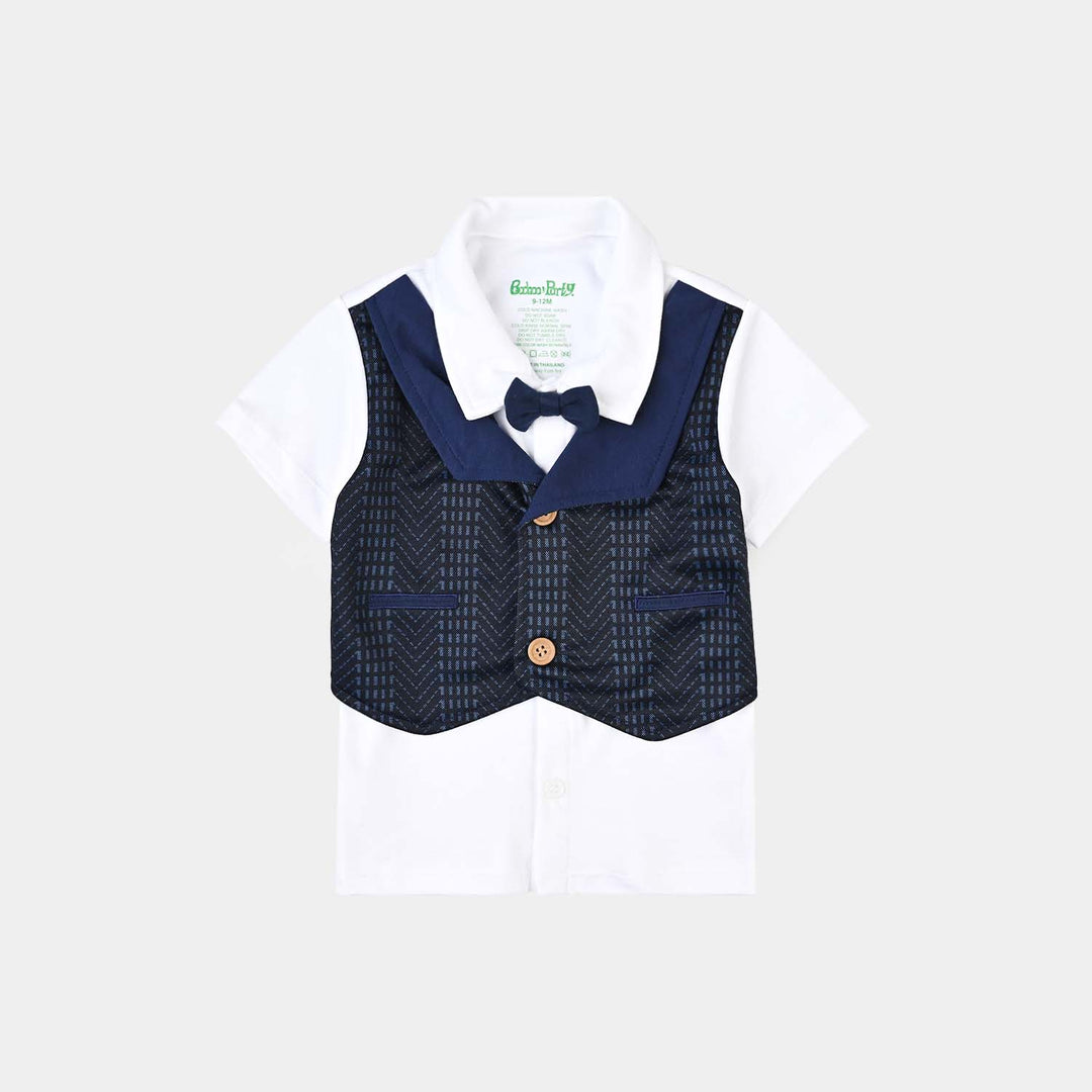 Infant Boys Cotton Interlock Suit-Navy/White