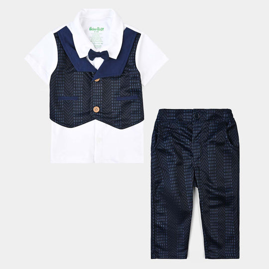 Infant Boys Cotton Interlock Suit-Navy/White