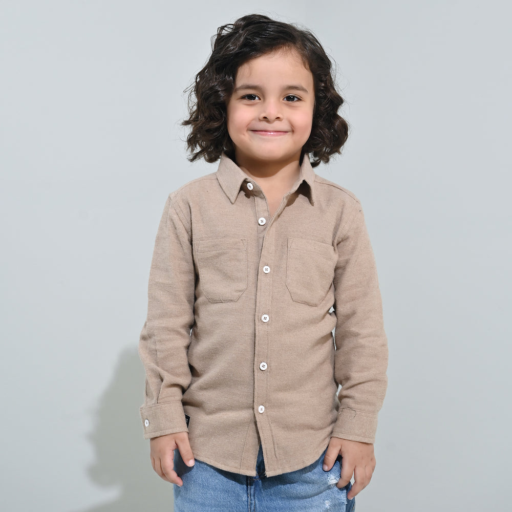 Boys Flannel Shirt F/S (Color Block) - BEIGE