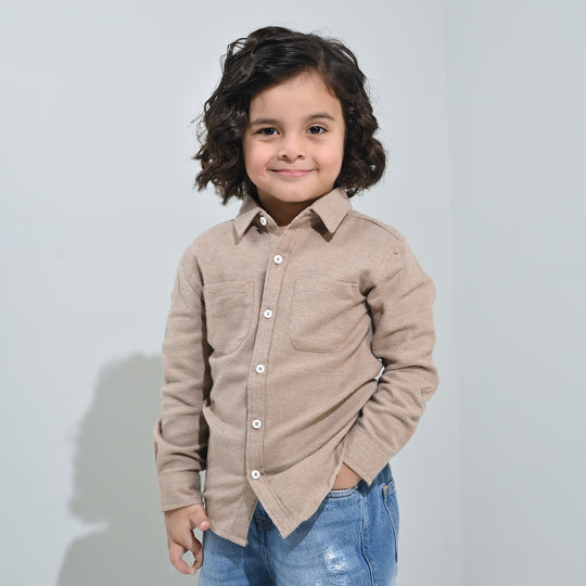 Boys Flannel Shirt F/S (Color Block) - BEIGE