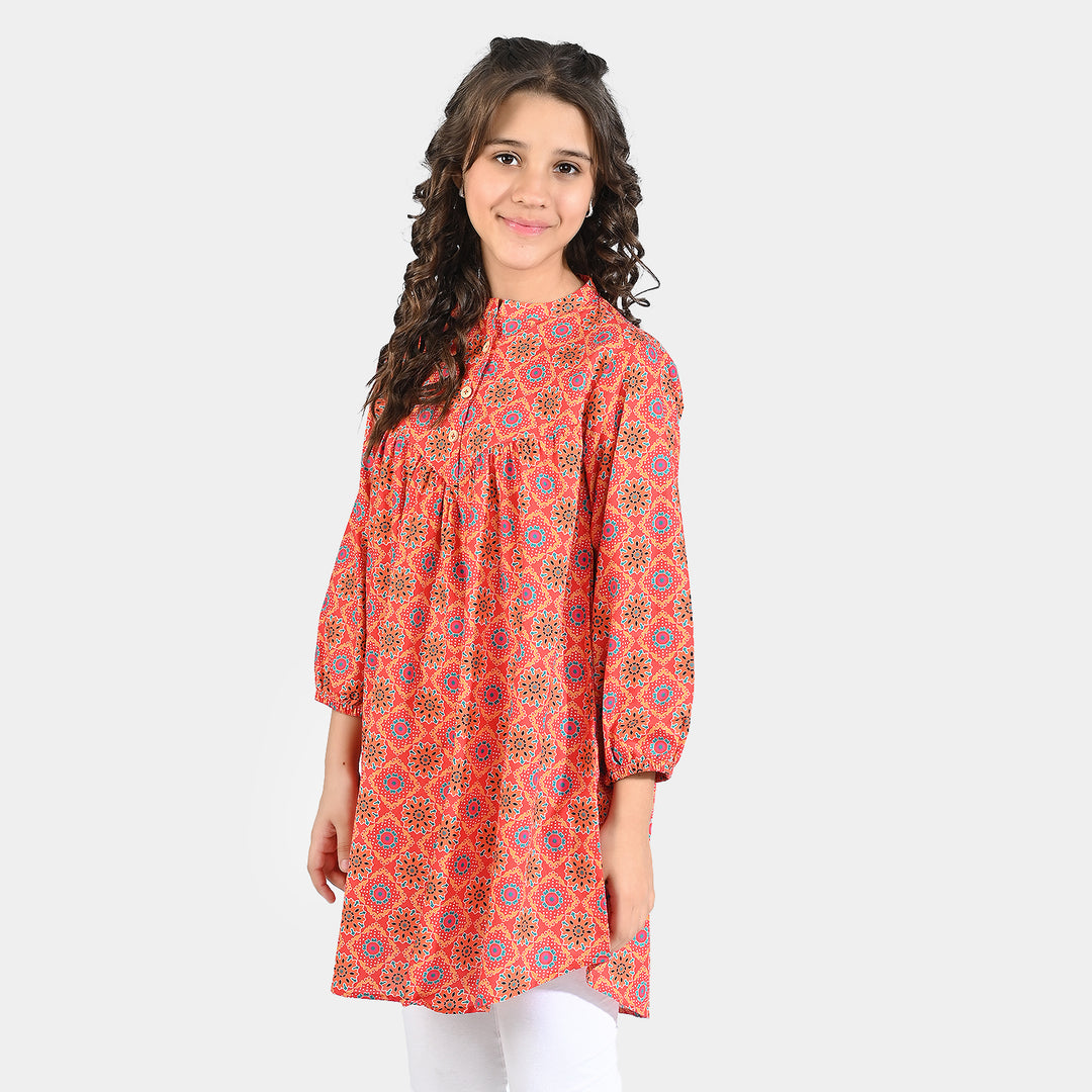 Girls Cotton Poplin Printed Kurti Cut & Sew-Multi