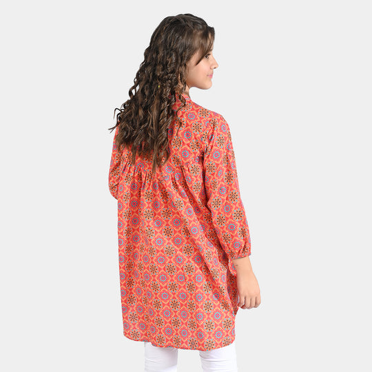 Girls Cotton Poplin Printed Kurti Cut & Sew-Multi