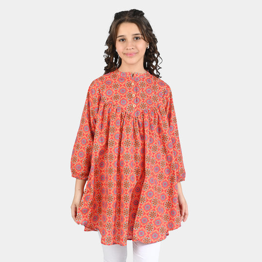 Girls Cotton Poplin Printed Kurti Cut & Sew-Multi