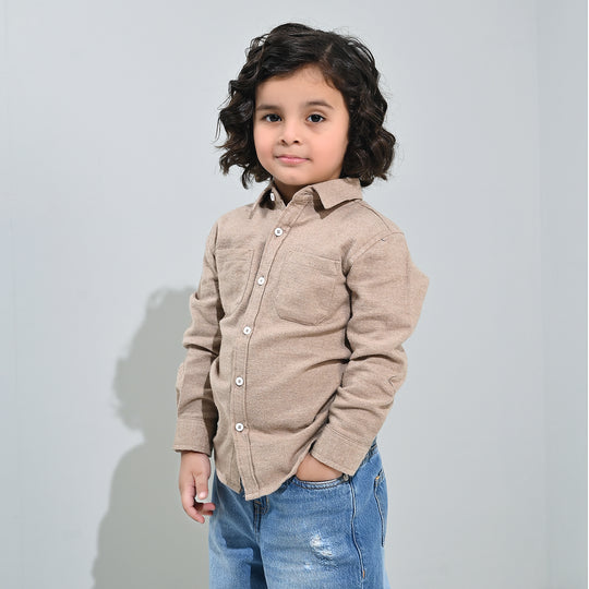 Boys Flannel Shirt F/S (Color Block) - BEIGE