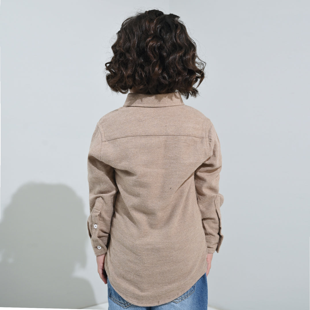 Boys Flannel Shirt F/S (Color Block) - BEIGE