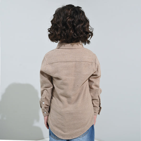 Boys Flannel Shirt F/S (Color Block) - BEIGE