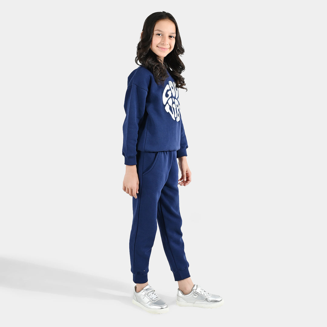 Girls Fleece 2 Piece Suit Good Vibes-NAVY