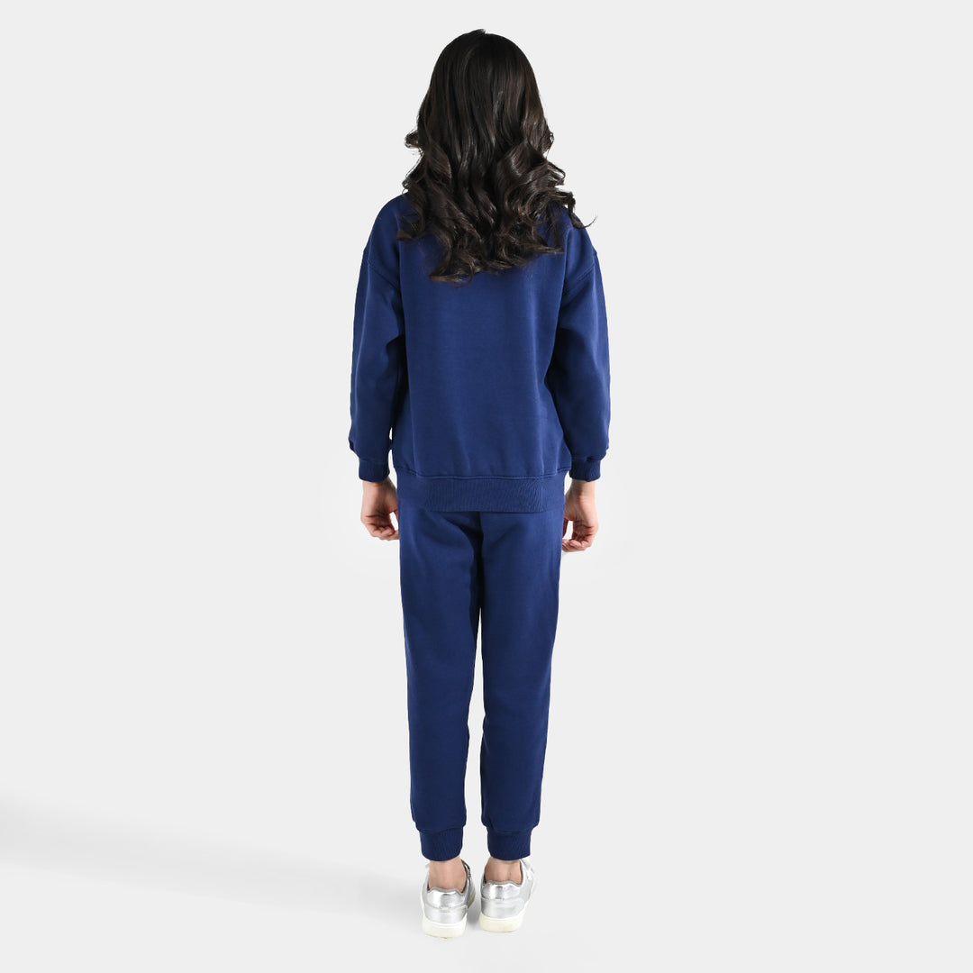 Girls Fleece 2 Piece Suit Good Vibes-NAVY