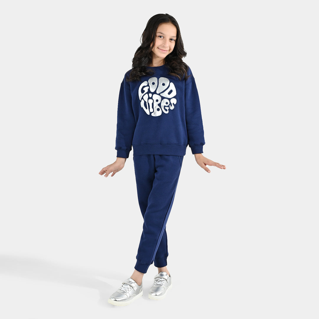 Girls Fleece 2 Piece Suit Good Vibes-NAVY