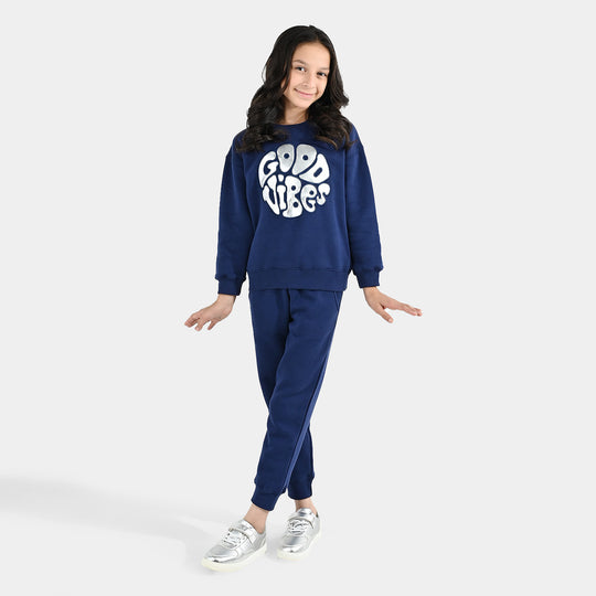 Girls Fleece 2 Piece Suit Good Vibes-NAVY