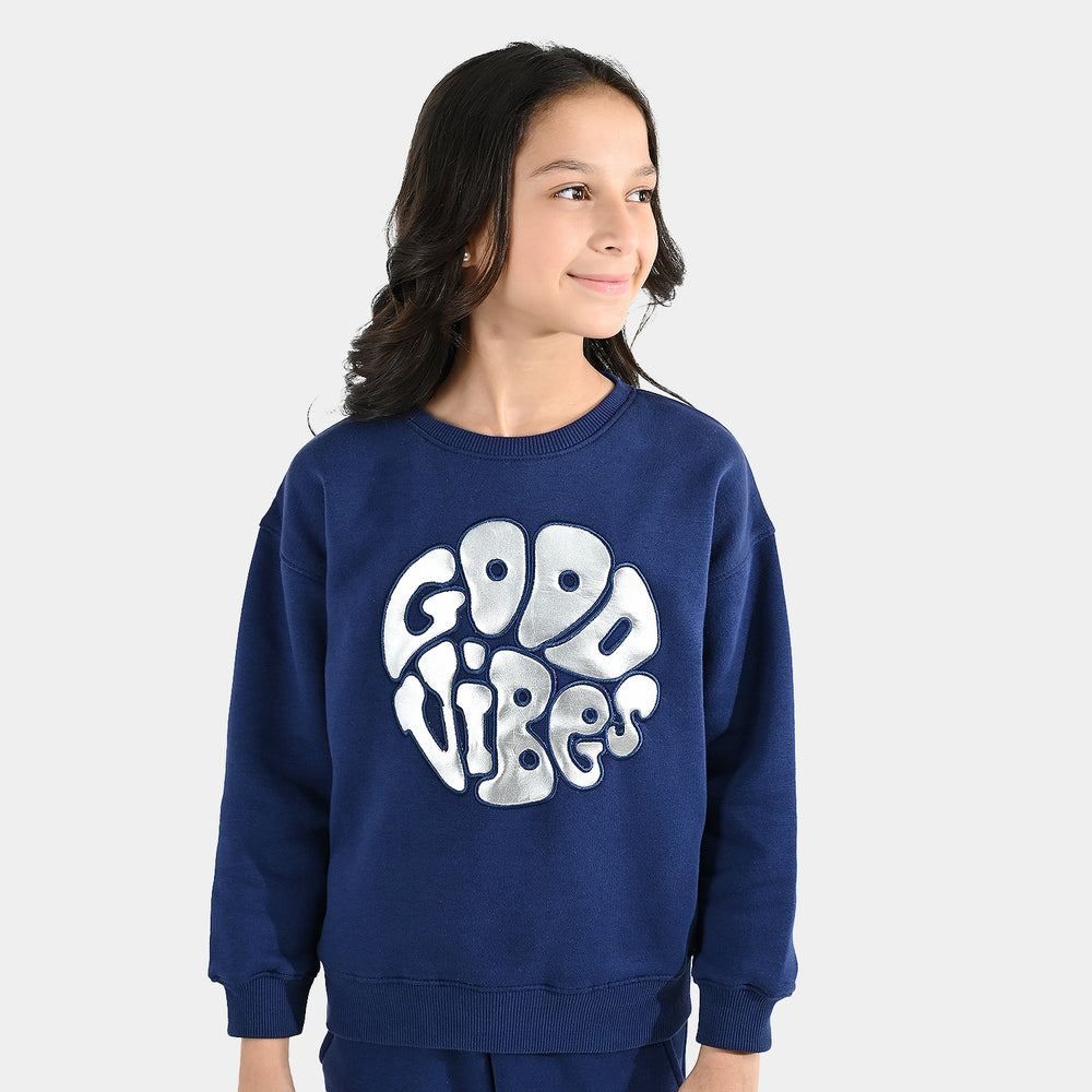 Girls Fleece 2 Piece Suit Good Vibes-NAVY