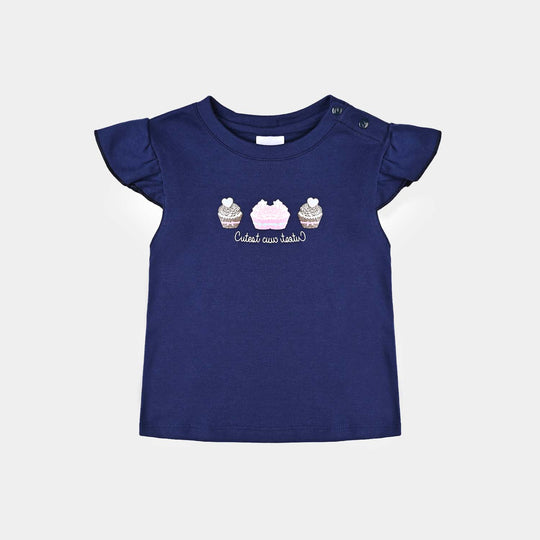 Infant Girls Cotton Interlock Suit-Navy/White