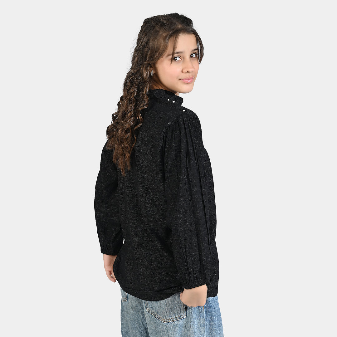 Girls Casual Top Black Lurex-BLACK