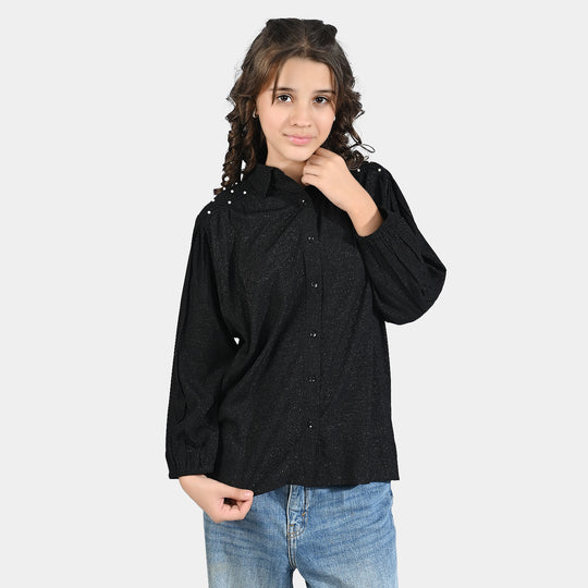 Girls Casual Top Black Lurex-BLACK