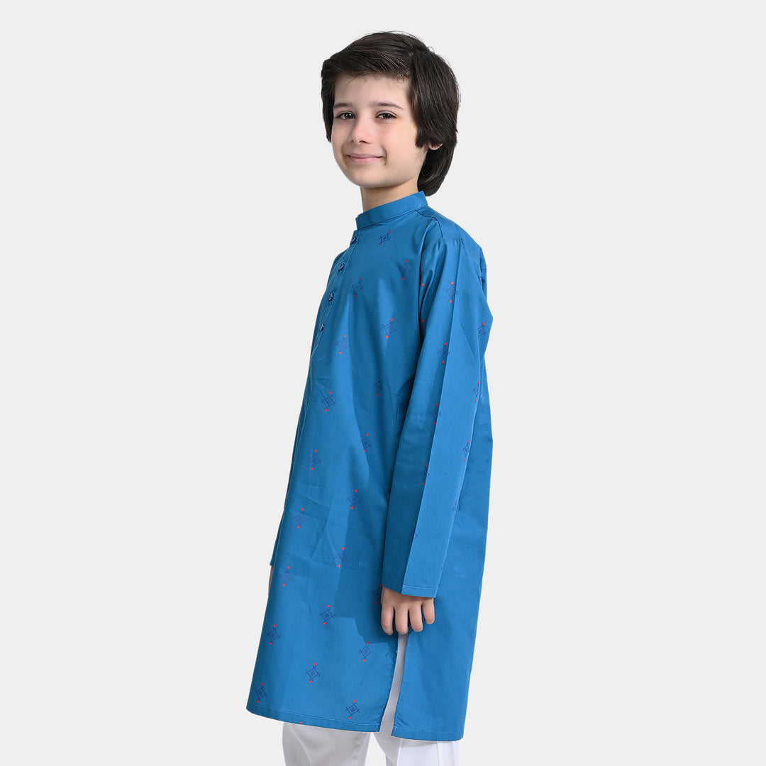 Boys Cotton Poplin Printed Kurta Cross stitch motif-Turkish