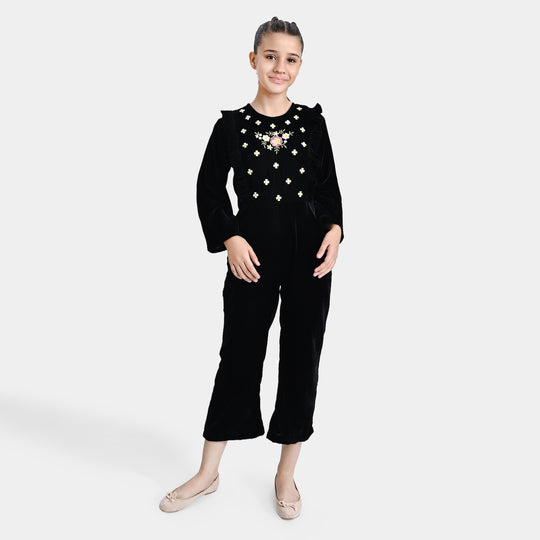 Girls Velvet Jumpsuit Black Beauty-BLACK