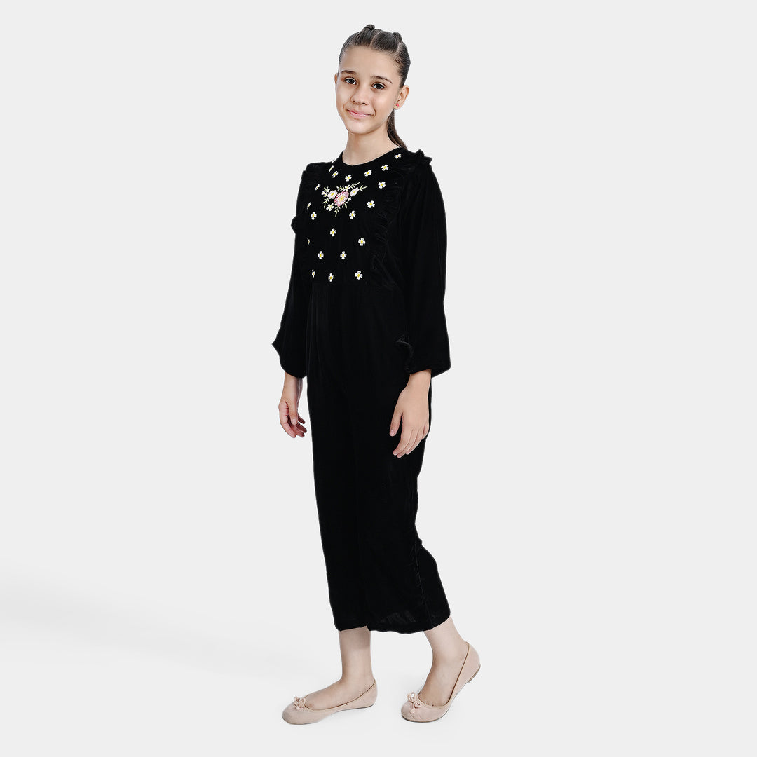 Girls Velvet Jumpsuit Black Beauty-BLACK