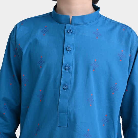 Boys Cotton Poplin Printed Kurta Cross stitch motif-Turkish