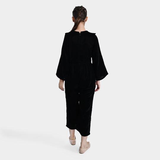 Girls Velvet Jumpsuit Black Beauty-BLACK