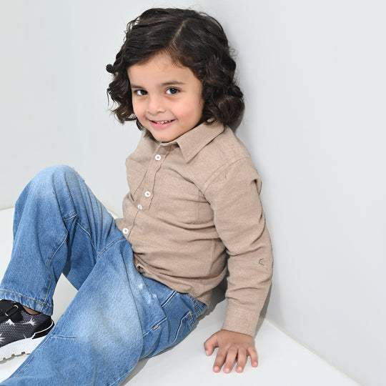 Boys Flannel Shirt F/S (Color Block) - BEIGE