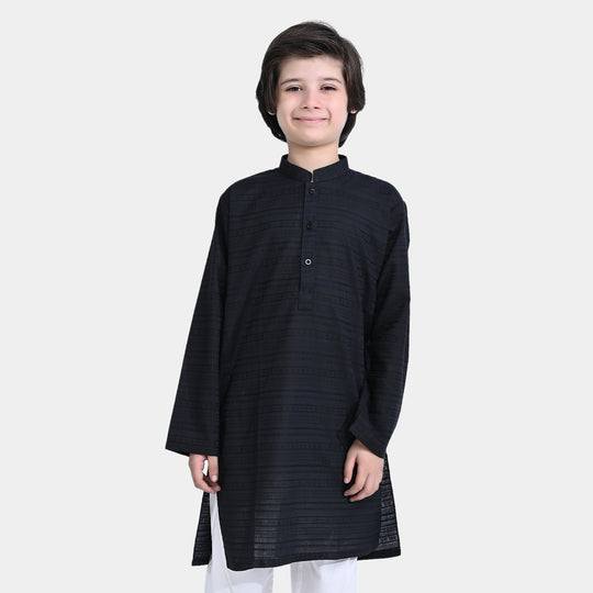 Boys Jacquard Basic Kurta -Black