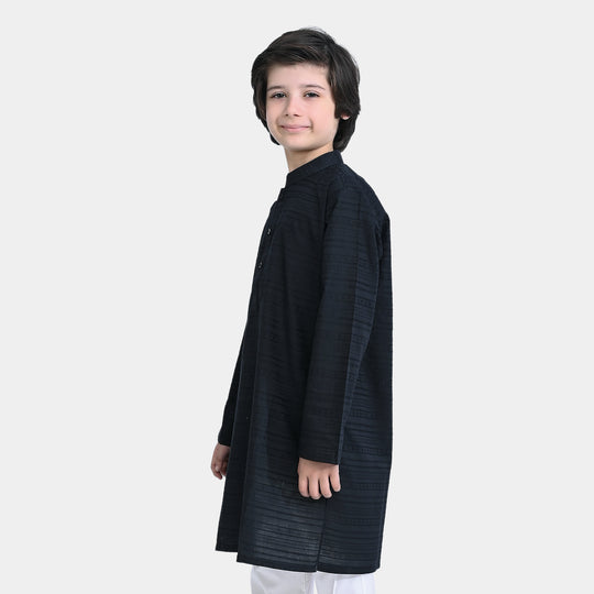 Boys Jacquard Basic Kurta -Black