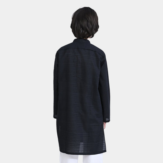 Boys Jacquard Basic Kurta -Black