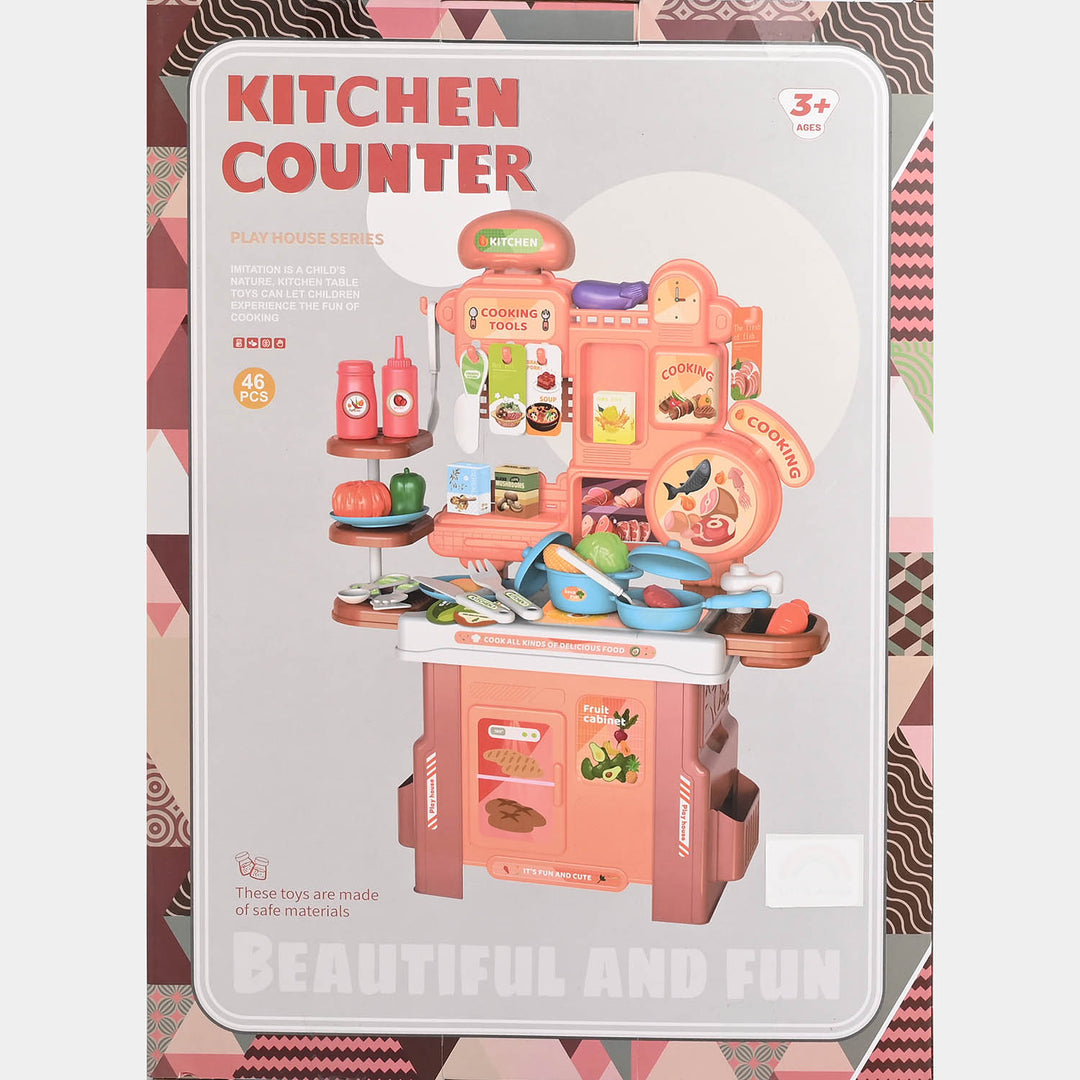 Girls Beautiful & Fun Kitchen Counter Playset – 46 Pieces