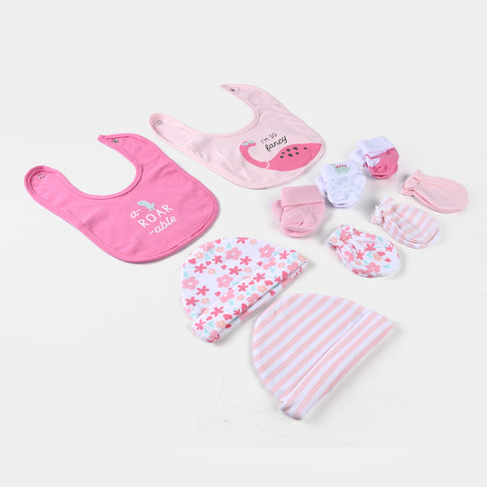 Bibs Cap Mittens & Socks 10Pcs Set Pink
