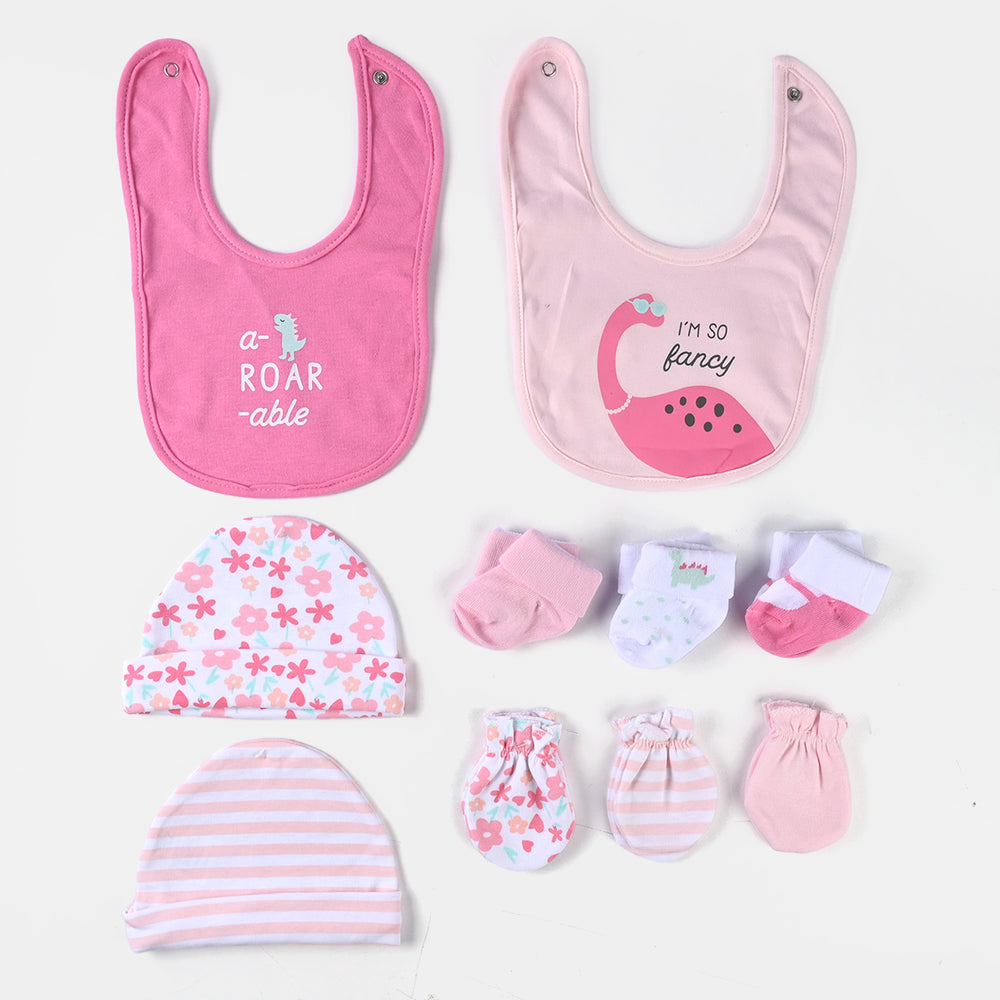 Bibs Cap Mittens & Socks 10Pcs Set Pink