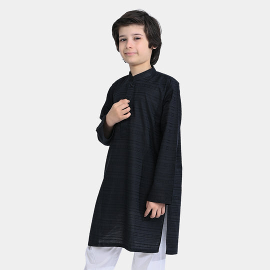 Boys Jacquard Basic Kurta -Black