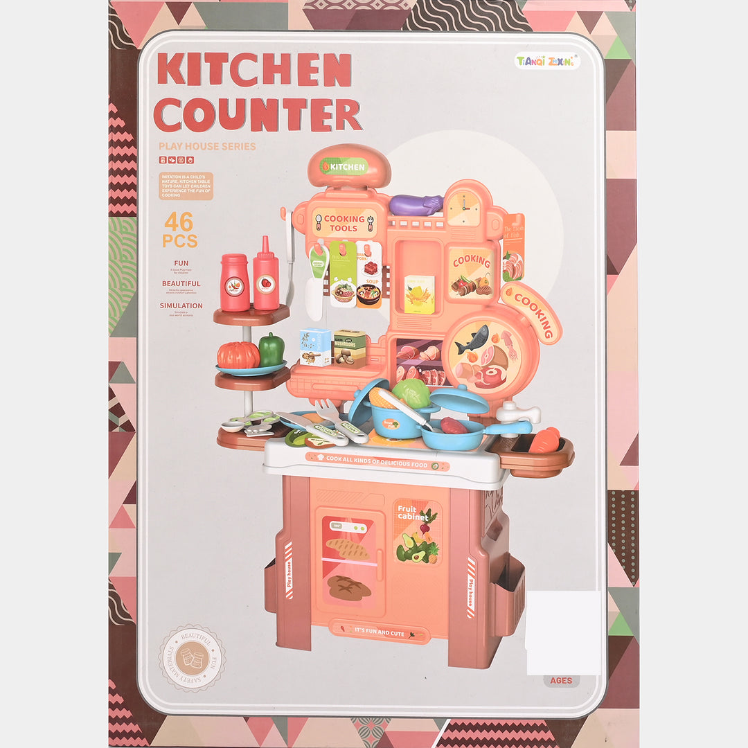 Girls Beautiful & Fun Kitchen Counter Playset – 46 Pieces