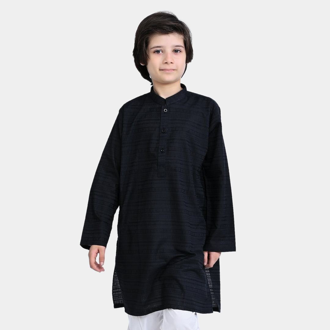 Boys Jacquard Basic Kurta -Black