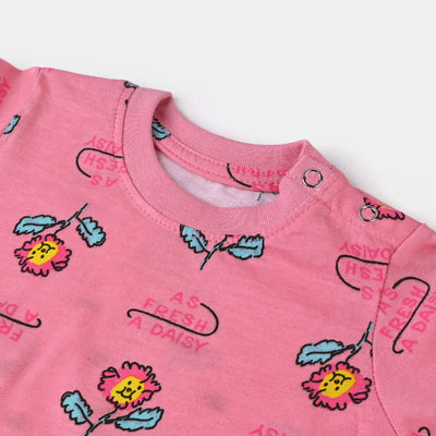 Infant Girls Cotton Jersey T-Shirt Daisy- Salmon