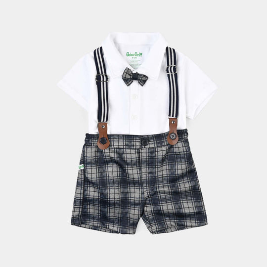 Infant Boys Cotton Interlock Suit-White/Navy