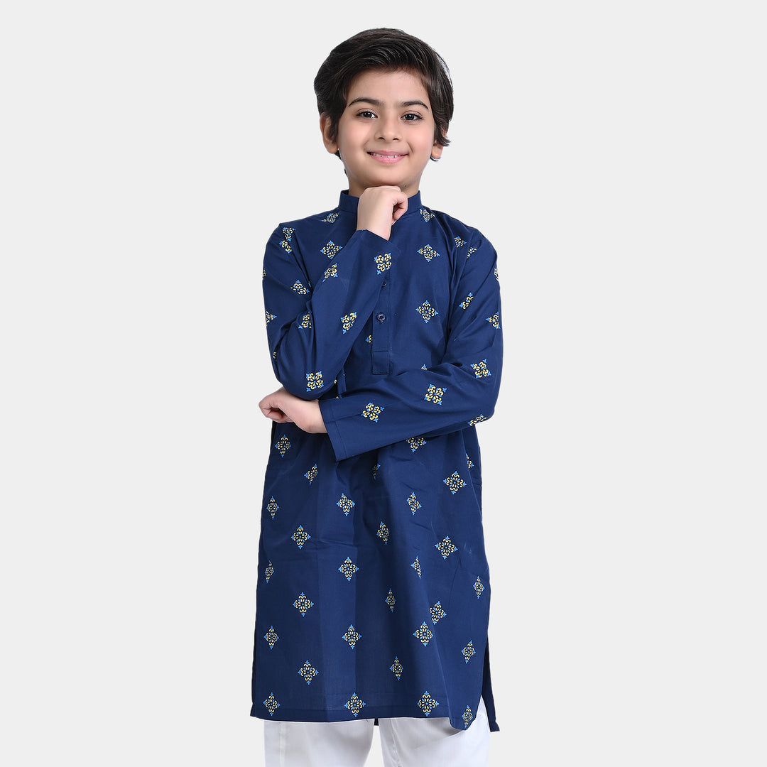 Boys Cotton Poplin Printed Kurta (Ethnic Boti)-NAVY