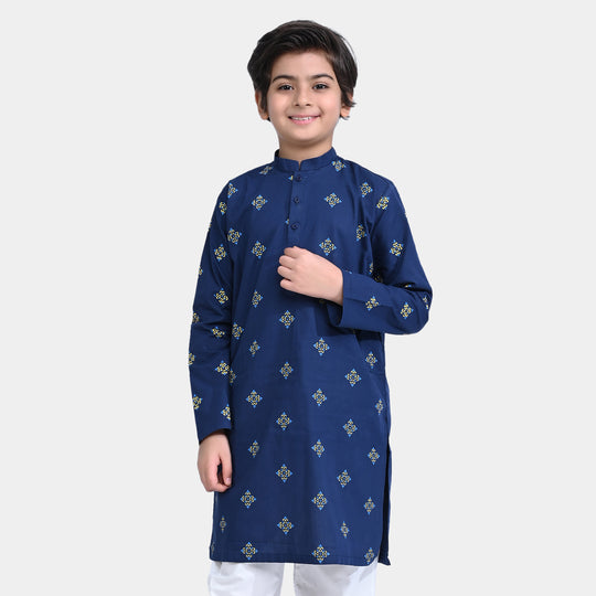 Boys Cotton Poplin Printed Kurta (Ethnic Boti)-NAVY