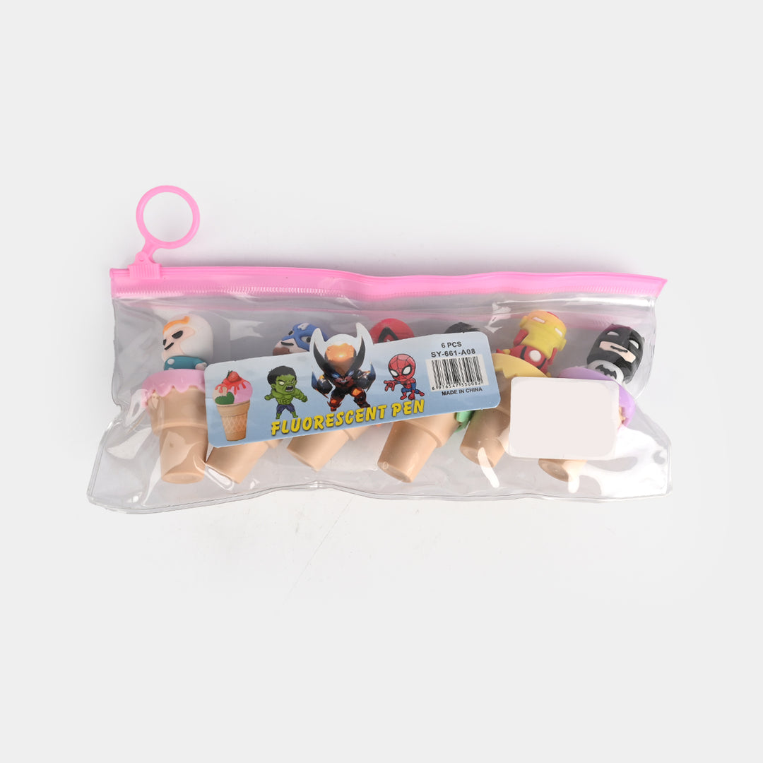 Cartoon Character Mini Highlighter Marker Set | 6PCs